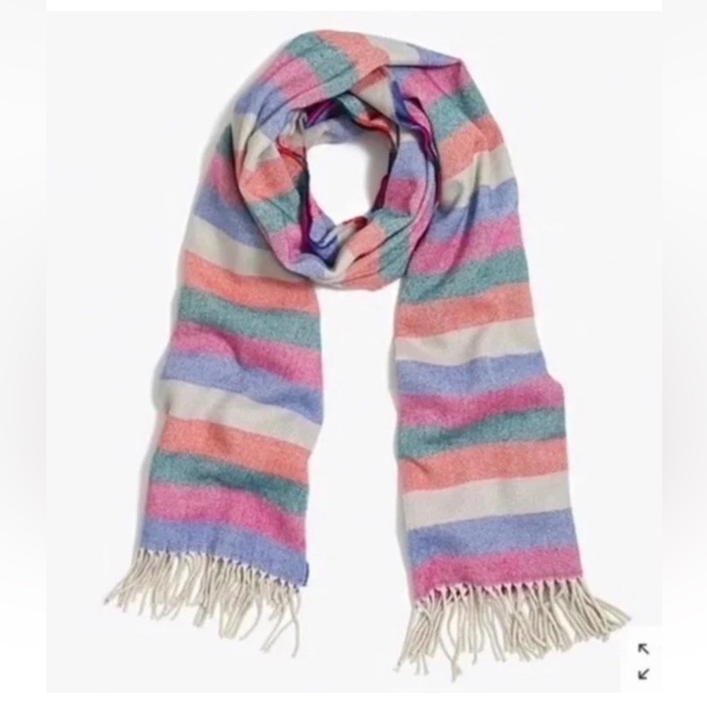 J Crew Multicolor Striped Fringe Scarf Accessory Cozy Versatile Wrap Style K4880